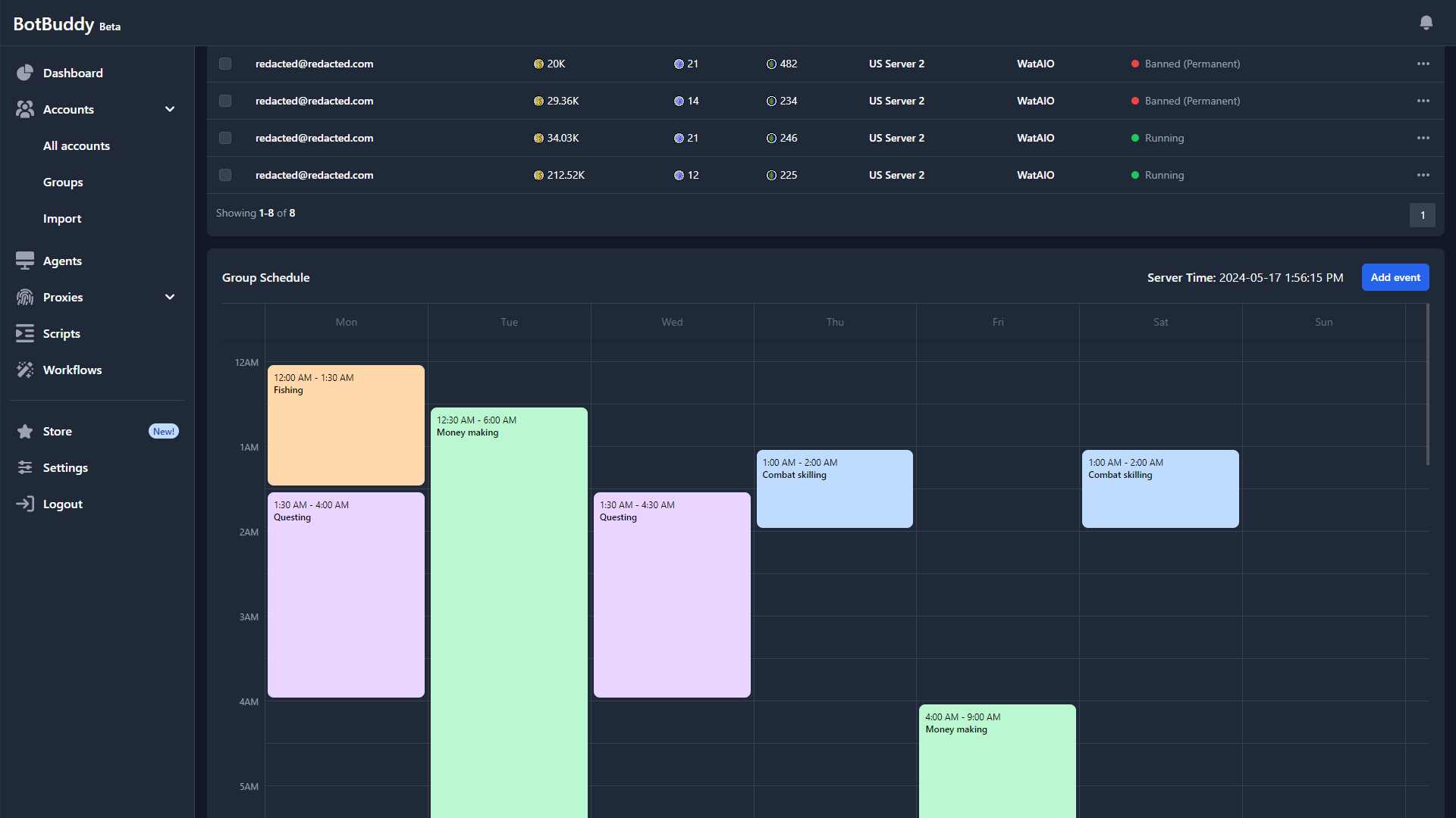 Schedule system screenshot